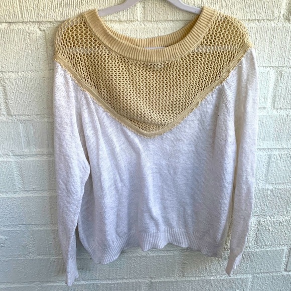 Wildfox Knit Mesh Fish Net White Tan Long Sleeve Sweater sz S - Picture 1 of 5